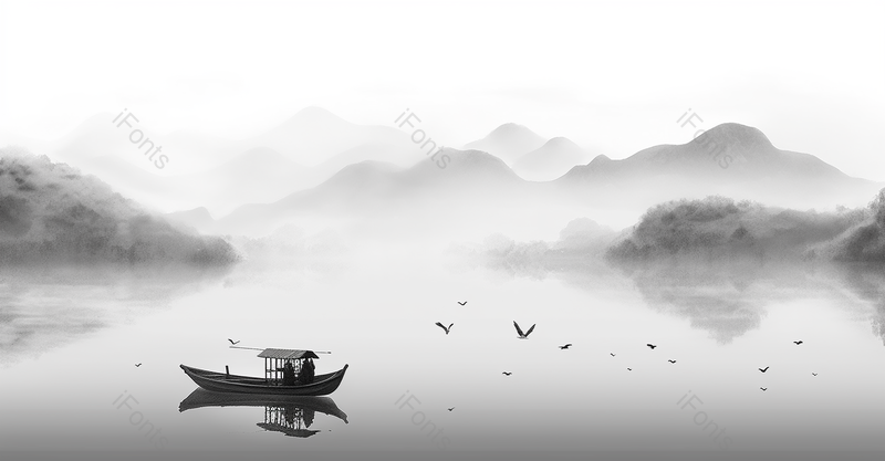 黑白色调水墨风风景背景图,插画/手绘图,插画/手绘图库,插画/手绘图下载,插画/手绘